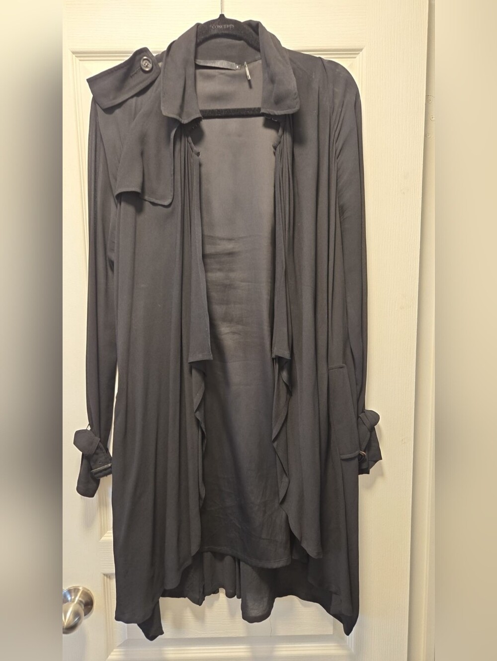 L.A.M.B. Charcoal Black Open-Front Draped Cape Jacket